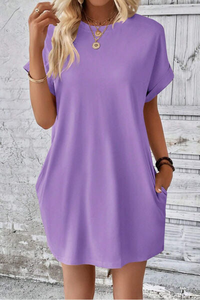 Pocketed Round Neck Short Sleeve Dress