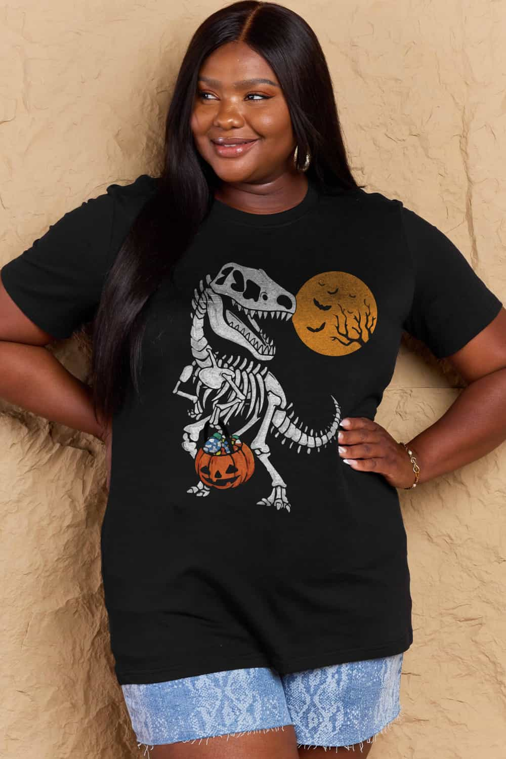 Simply Love Full Size Dinosaur Skeleton Graphic Cotton Tee