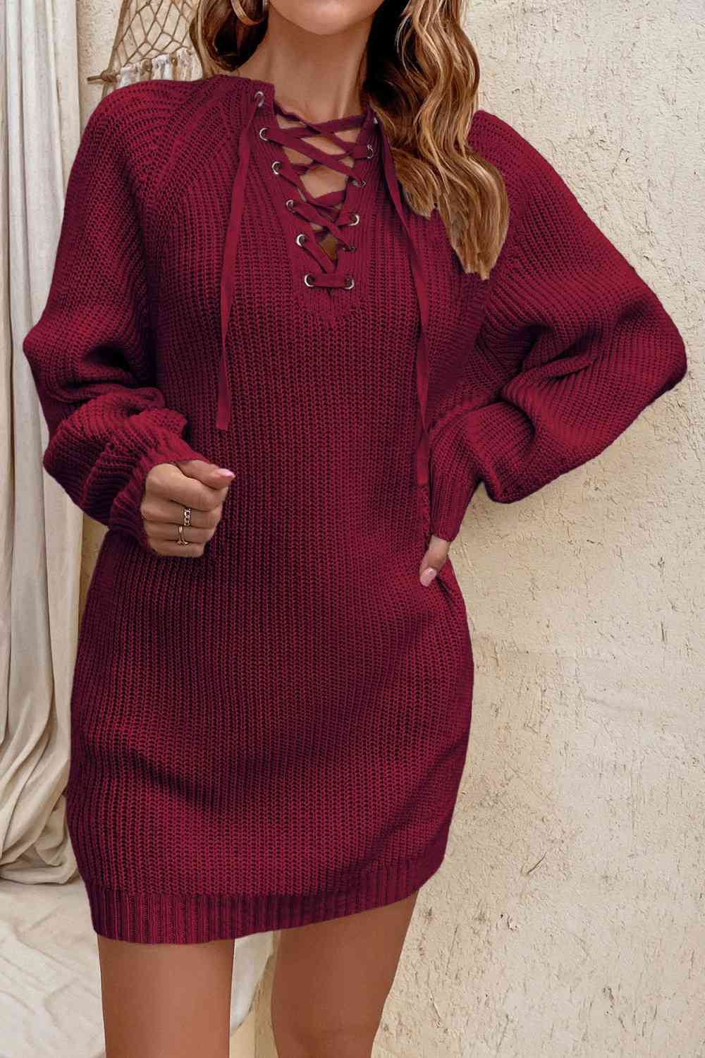 Lace-Up Mini Sweater Dress