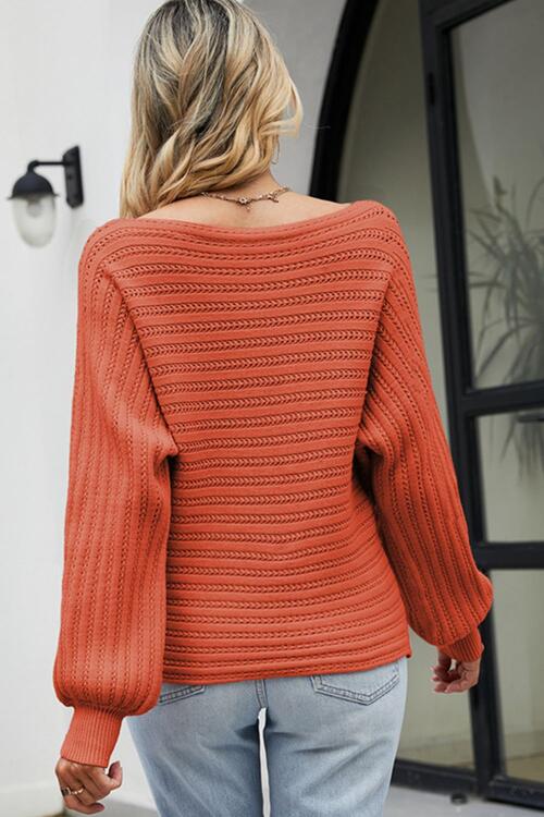 Boat Neck Batwing Sleeve Sweater