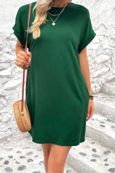 Pocketed Round Neck Short Sleeve Dress