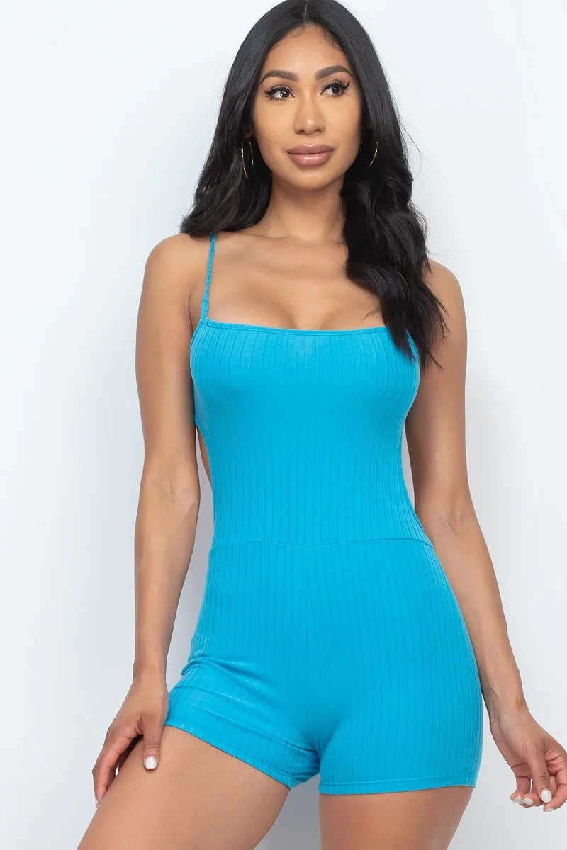 Ribbed Sleeveless Back Cutout Bodycon Active Romper