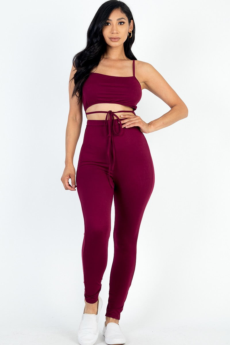 Solid Tie Front Cut Out Jumpsuit