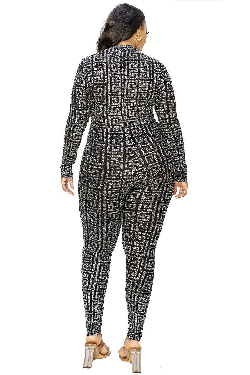 Plus Geo Pattern Glitter Printed Jumpsuit