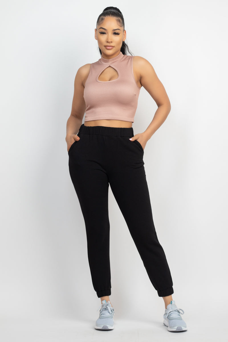 Mock Keyhole-front Crop Top