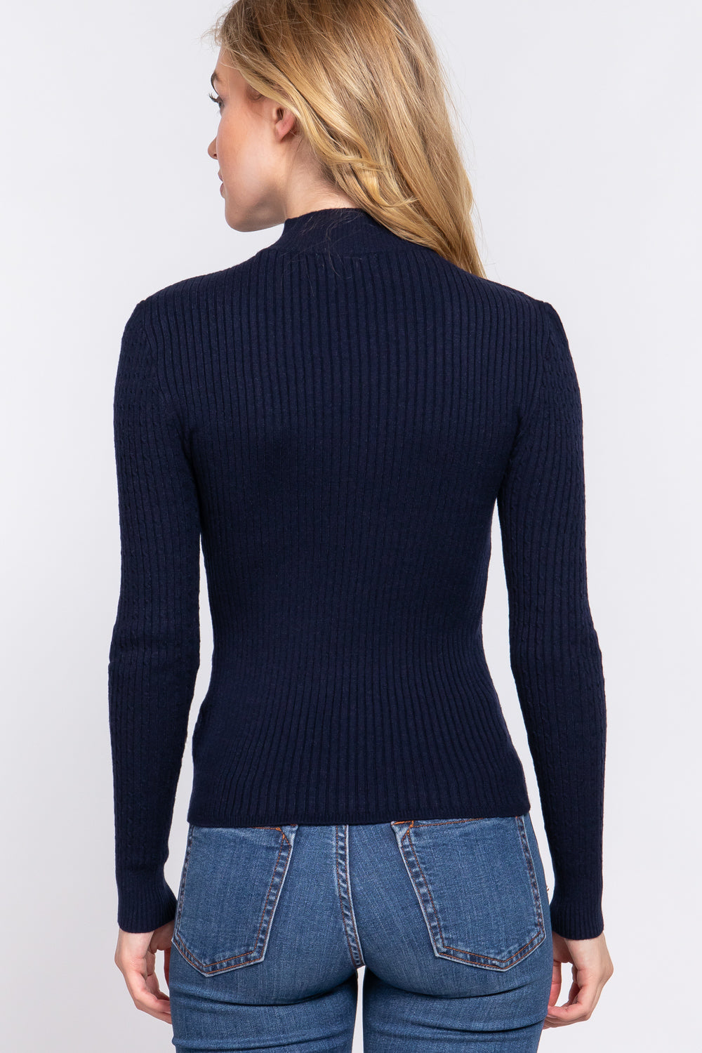 Long Slv Mock Neck Rib Sweater