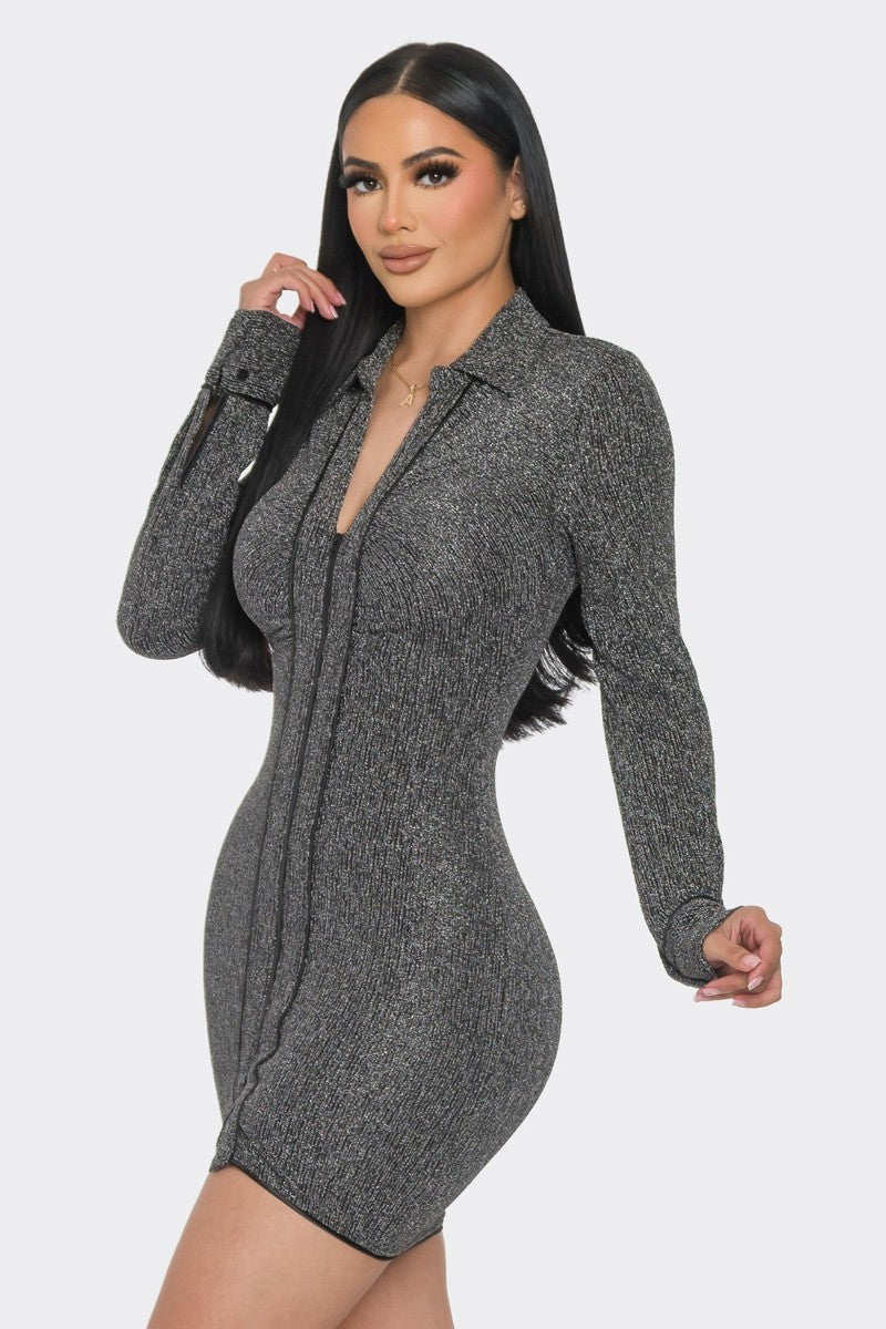 Mock Neck Long Sleeve Mini Dress